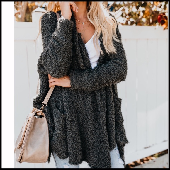 Teddy Bear Soft Cardigan in Wine - Picture 4 of 7